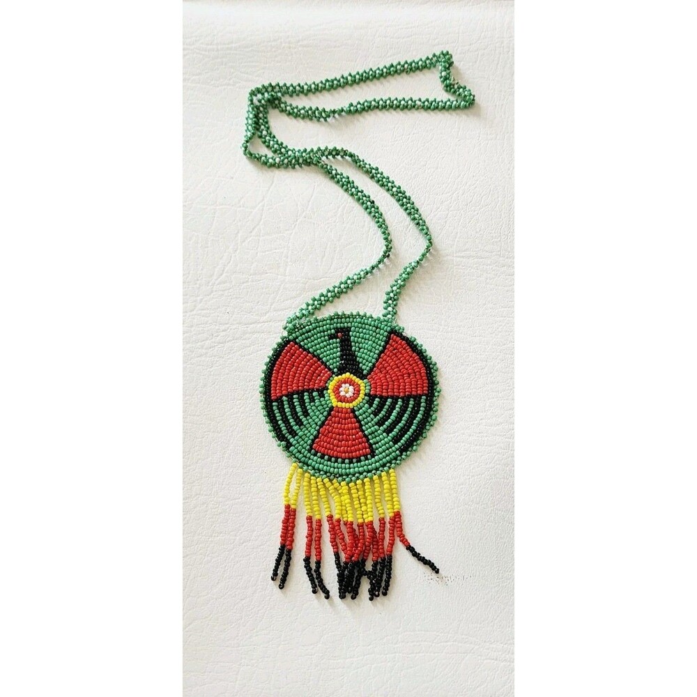 Vintage Native American Beaded Large Eagle/Phoenix Necklace Green
